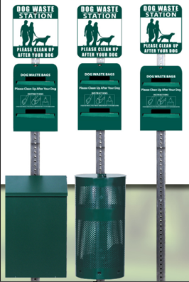 Dog Waste Stations Square Can, Mesh Can, and No Can